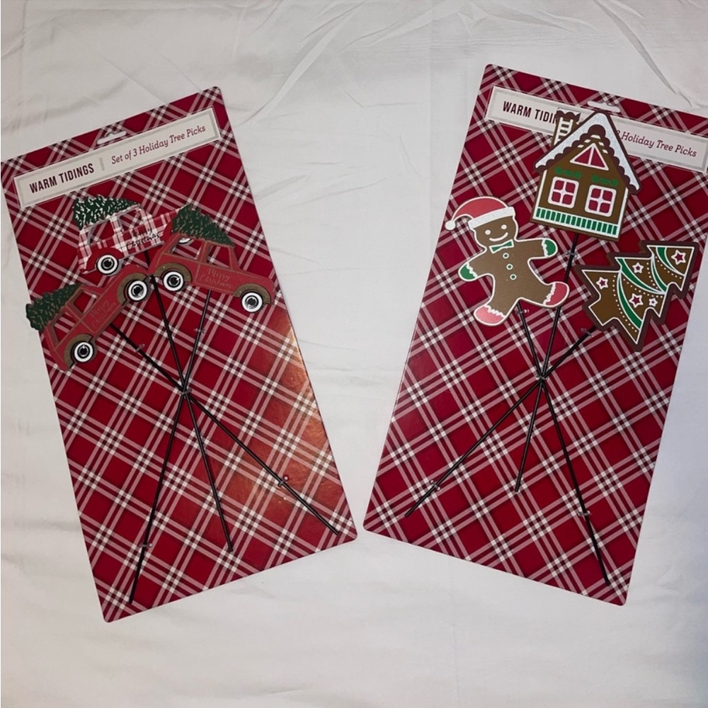 2set of 3 piece holiday Christmas tree picks